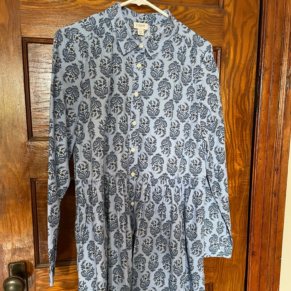 J. Crew Light Blue Floral Print Long Sleeve Shirt Dress